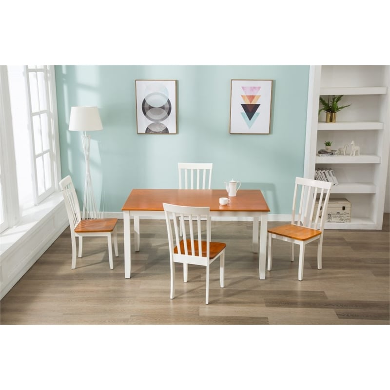 Pemberly Row Rubberwood 5 Piece Farmhouse Dining Set for 4 in Cream Honey Oak