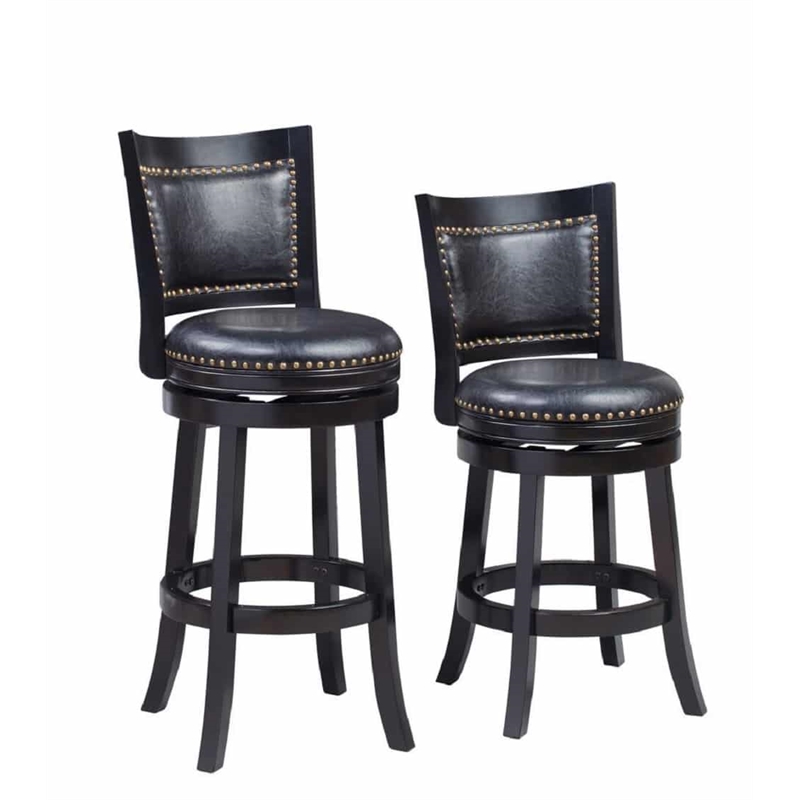 Pemberly Row Hardwood Swivel Counter Stool with Faux Leather Nailhead in Black