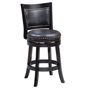 Pemberly Row Hardwood Swivel Counter Stool with Faux Leather Nailhead in Black