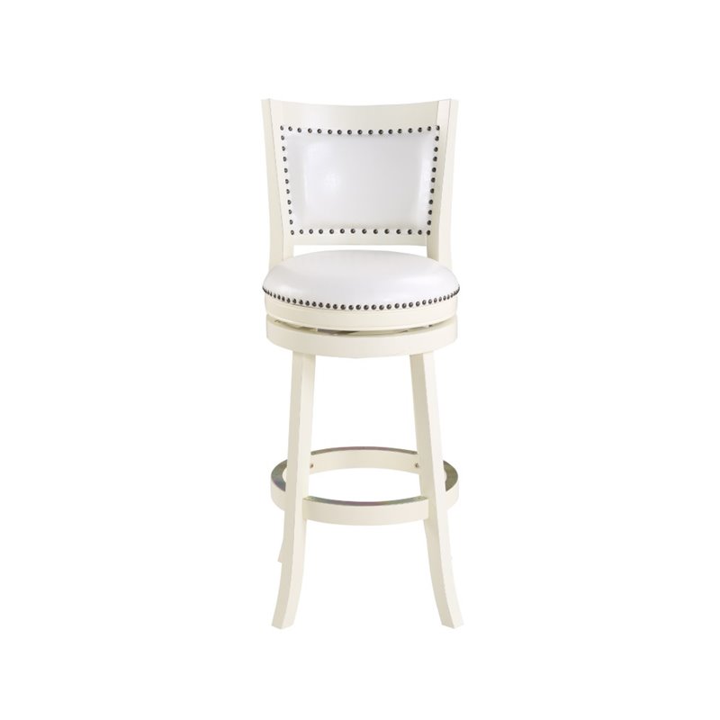 Pemberly Row Hardwood Bar Height Swivel Stool with Faux Leather in Buttermilk