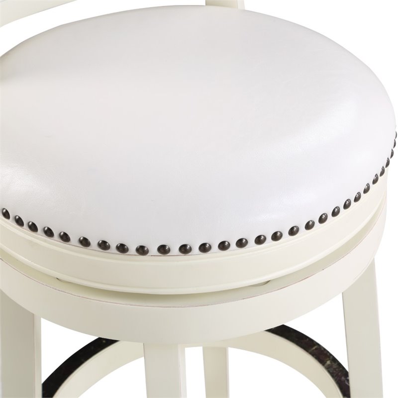 Pemberly Row Hardwood Bar Height Swivel Stool with Faux Leather in Buttermilk