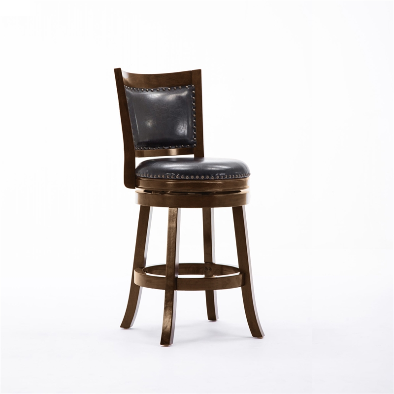 Pemberly Row Hardwood Counter Height Swivel Stool Faux Leather in Cappuccino