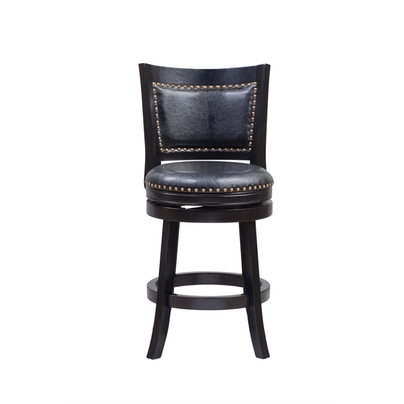 Pemberly Row Hardwood Counter Height Swivel Stool with Nailhead Trim in Black