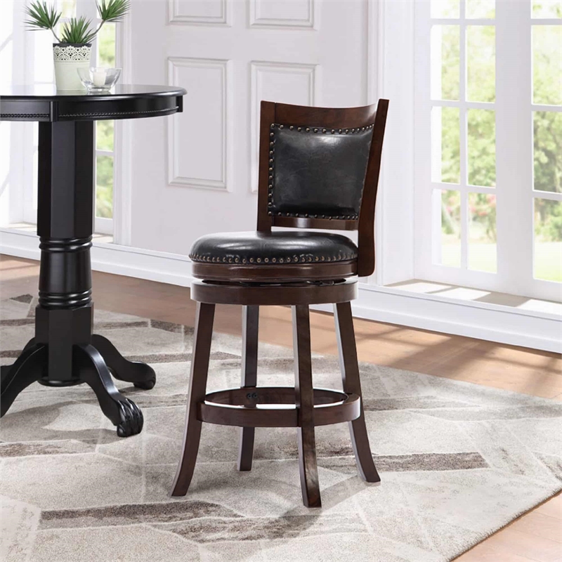 Pemberly Row Hardwood Counter Swivel Stool with Brass Nailhead in Cappuccino