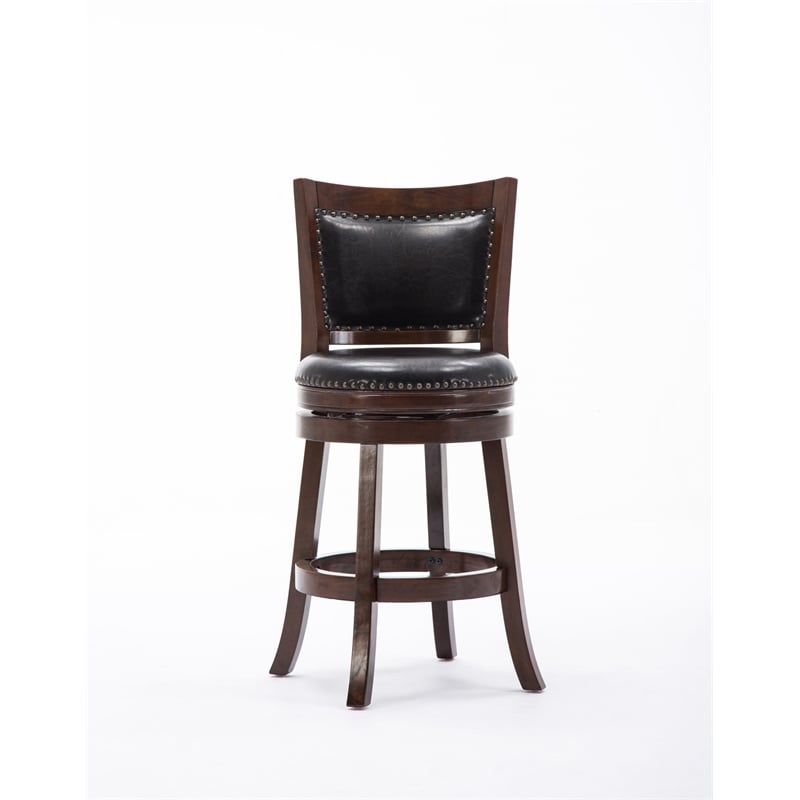 Pemberly Row Hardwood Counter Swivel Stool with Brass Nailhead in Cappuccino