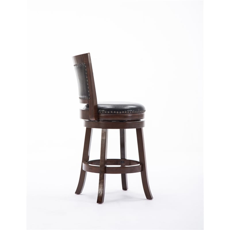 Pemberly Row Hardwood Counter Swivel Stool with Brass Nailhead in Cappuccino