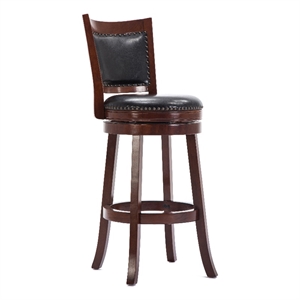 Pemberly Row Hardwood Bar Height Swivel Stool with Brass Nailhead in Cherry