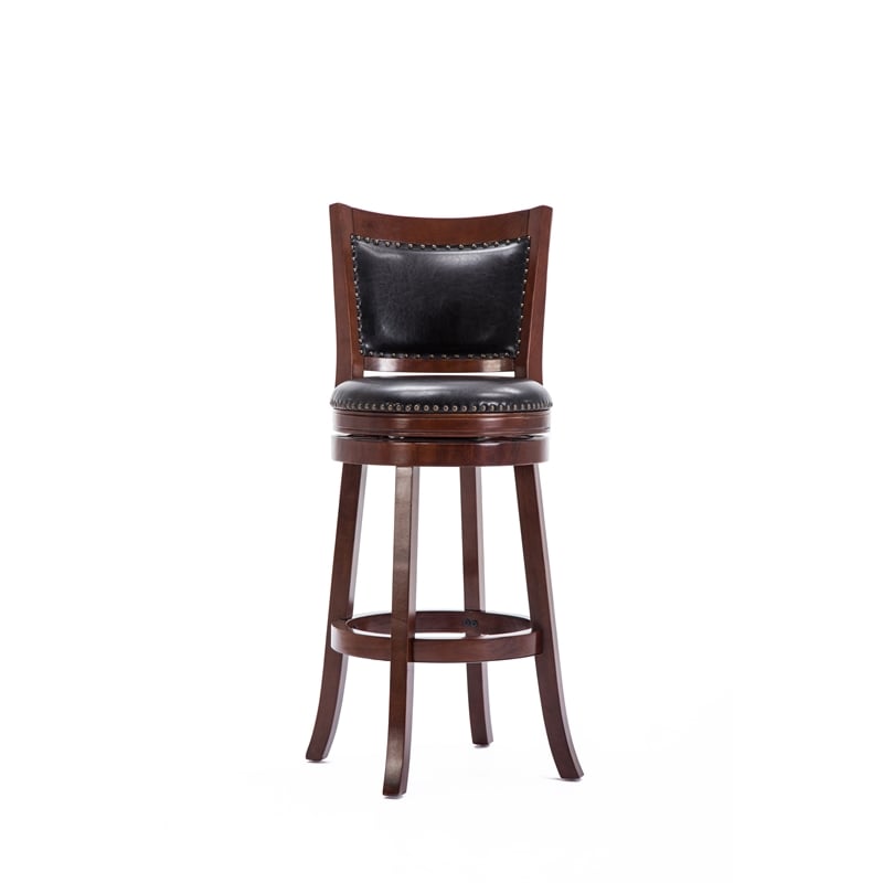 Pemberly Row Hardwood Bar Height Swivel Stool with Brass Nailhead in Cherry