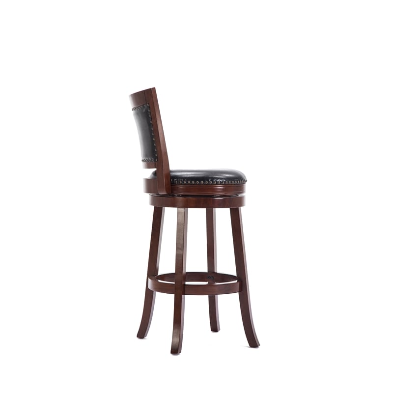Pemberly Row Hardwood Bar Height Swivel Stool with Brass Nailhead in Cherry