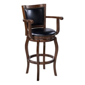 Pemberly Row Extra Tall Hardwood Swivel Bar Stool Button Tufted in Cappuccino