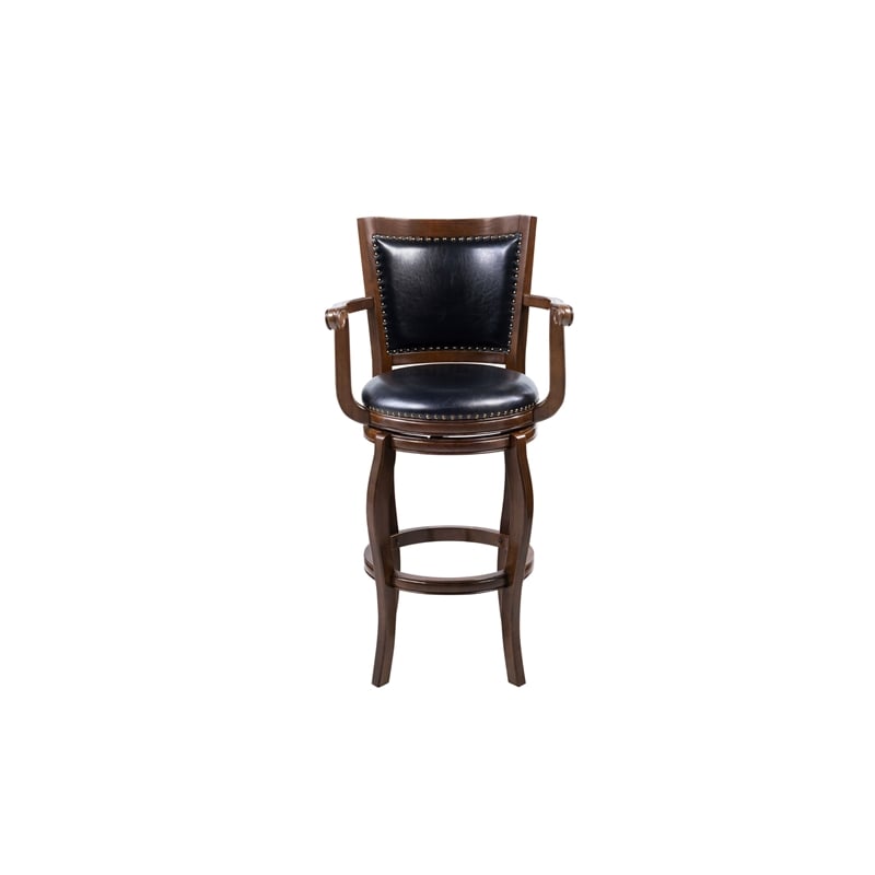 Pemberly Row Extra Tall Hardwood Swivel Bar Stool Button Tufted in Cappuccino