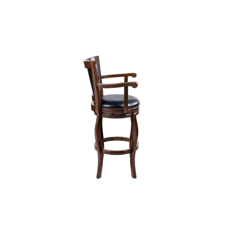 Pemberly Row Extra Tall Hardwood Swivel Bar Stool Button Tufted in Cappuccino