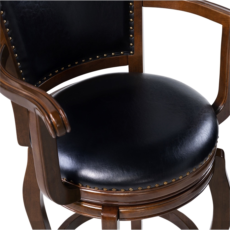 Pemberly Row Extra Tall Hardwood Swivel Bar Stool Button Tufted in Cappuccino