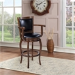 Pemberly Row Extra Tall Hardwood Swivel Bar Stool Button Tufted in Cappuccino