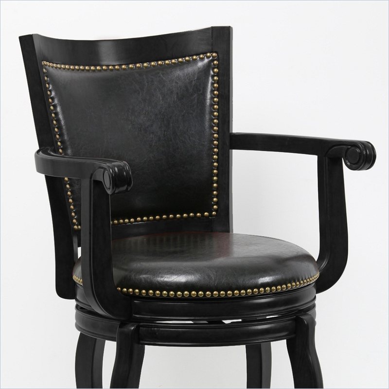 Pemberly Row Rubberwood Bar Height Swivel Stool with Nailhead Trim in Black