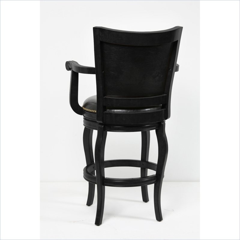 Pemberly Row Rubberwood Bar Height Swivel Stool with Nailhead Trim in Black