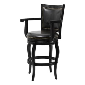 Pemberly Row Rubberwood Bar Height Swivel Stool with Nailhead Trim in Black