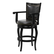 Pemberly Row Rubberwood Bar Height Swivel Stool with Nailhead Trim in Black