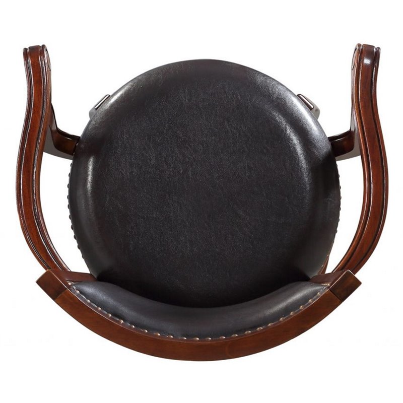 Pemberly Row Hardwood Bar Height Swivel Stool with Brown Faux Leather in Cherry