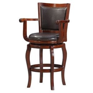 Pemberly Row Hardwood Bar Height Swivel Stool with Brown Faux Leather in Cherry