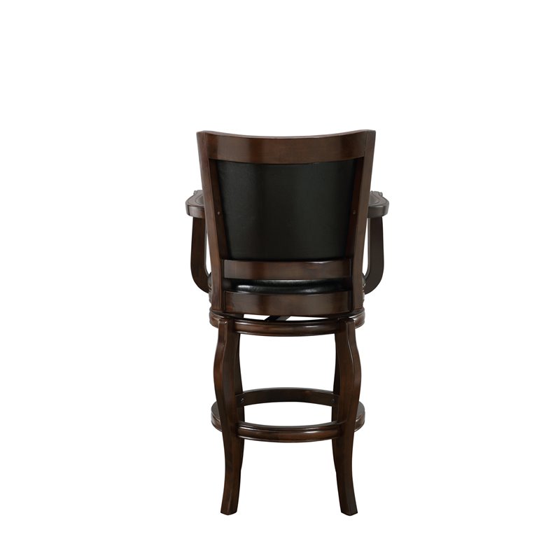 Pemberly Row Rubberwood Bar Height Swivel Stool with Armrests in Cappuccino