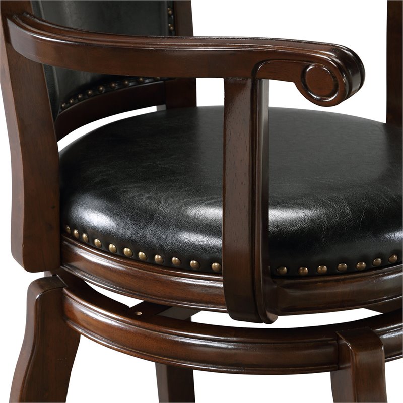 Pemberly Row Rubberwood Bar Height Swivel Stool with Armrests in Cappuccino