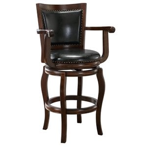 Pemberly Row Rubberwood Bar Height Swivel Stool with Armrests in Cappuccino