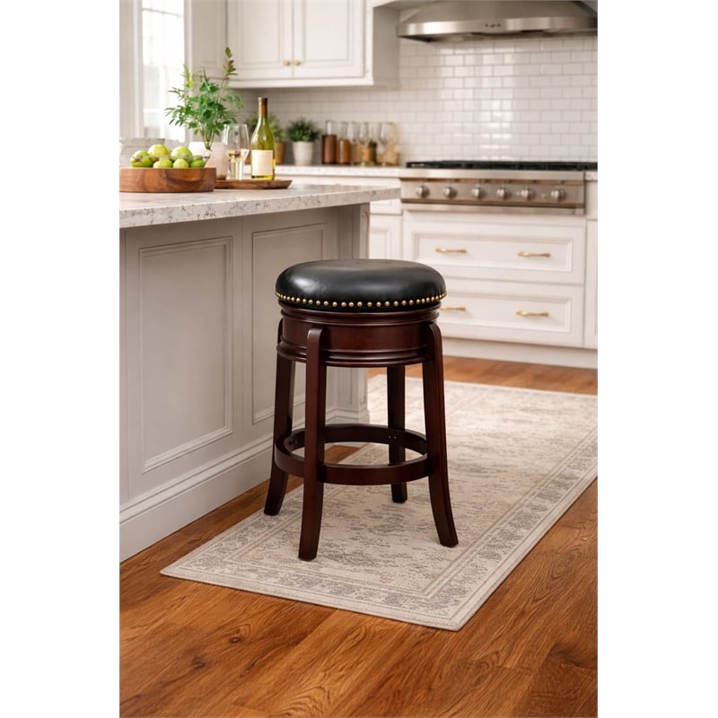 Pemberly Row Backless Hardwood Swivel Counter Stool Faux Leather in Cappuccino