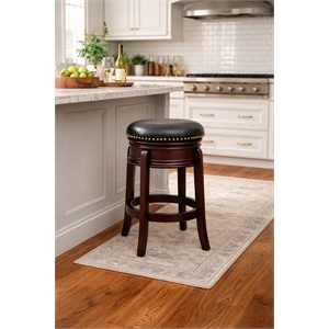 Pemberly Row Backless Hardwood Swivel Counter Stool Faux Leather in Cappuccino