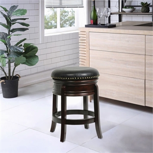 Pemberly Row Backless Rubberwood Swivel Counter Stool Nailhead in Cappuccino
