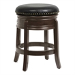Pemberly Row Backless Rubberwood Swivel Counter Stool Nailhead in Cappuccino
