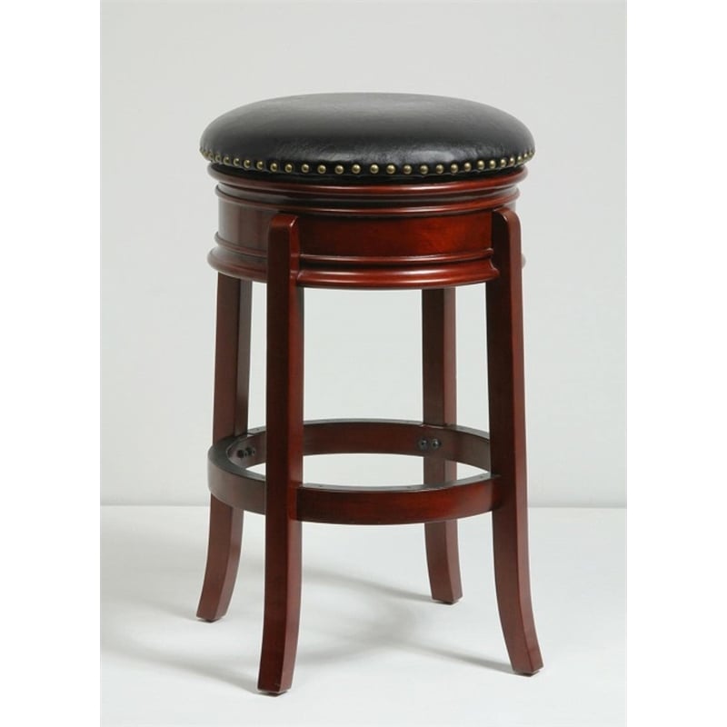 Pemberly Row Rubberwood Backless Swivel Bar Stool Foam Cushion in Cherry