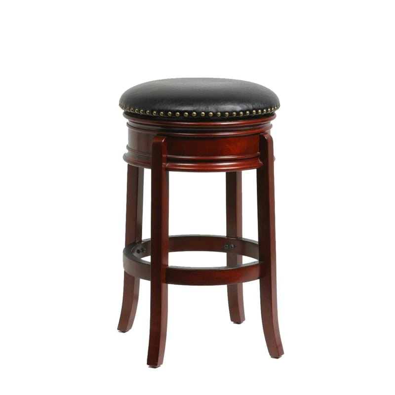 Pemberly Row Rubberwood Backless Swivel Bar Stool Foam Cushion in Cherry