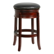 Pemberly Row Rubberwood Backless Swivel Bar Stool Foam Cushion in Cherry