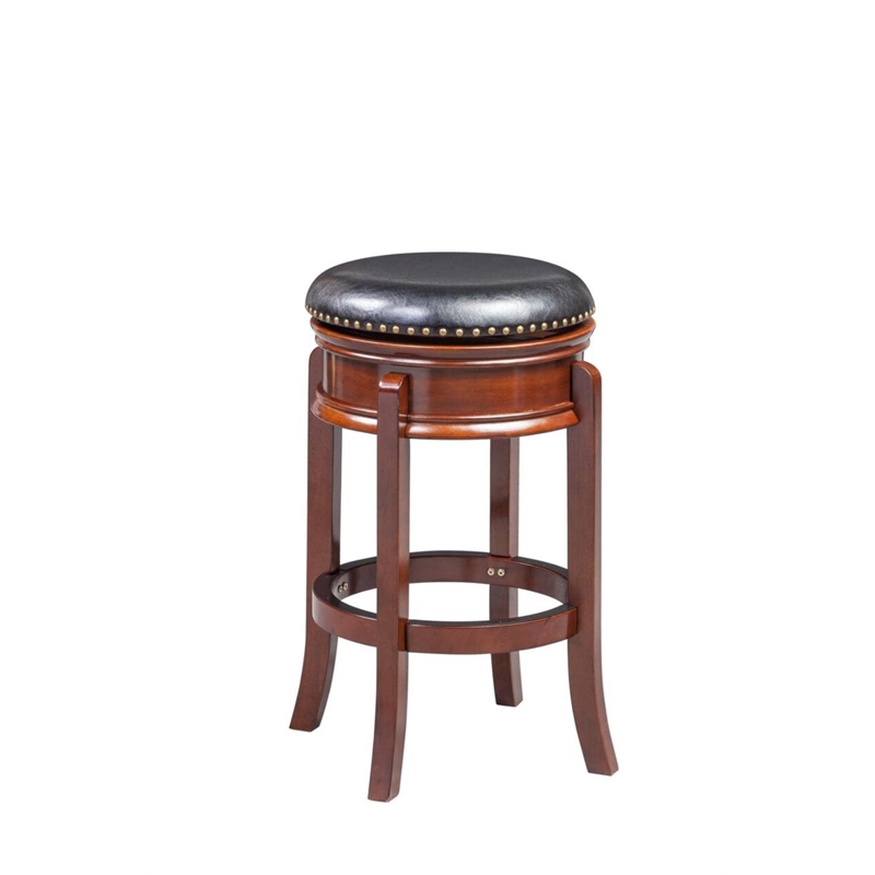 Pemberly Row Rubberwood Backless Swivel Bar Stool Foam Cushion in Cherry