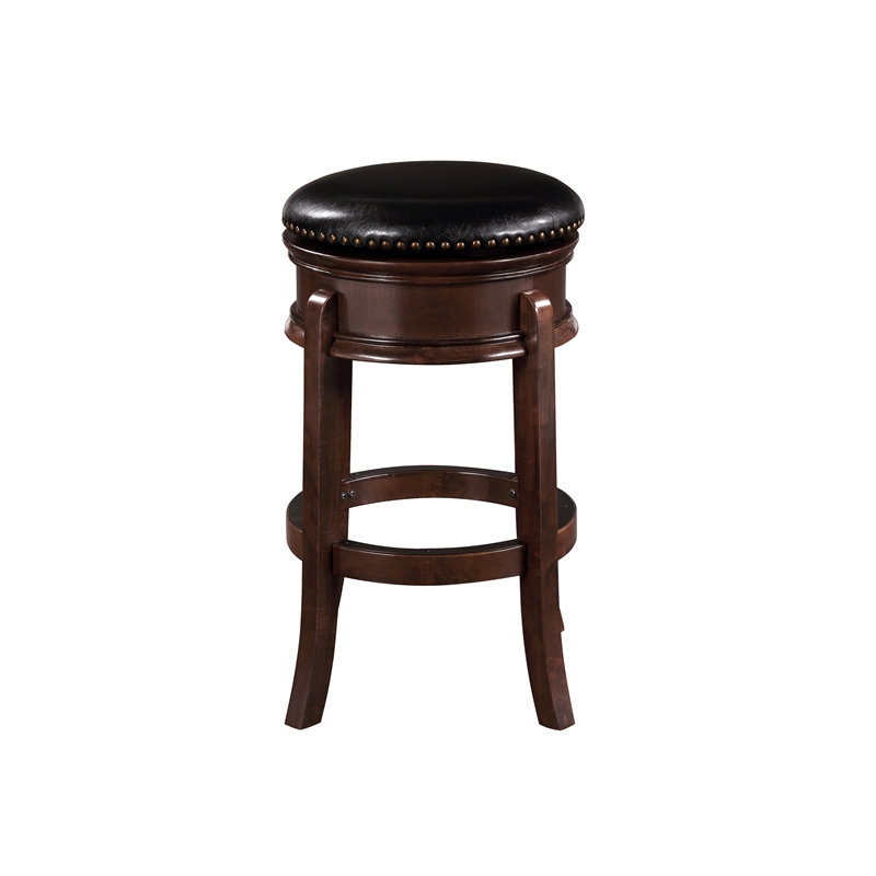Pemberly Row Hardwood Swivel Bar Stool with Brass Nailhead Trim in Cappuccino