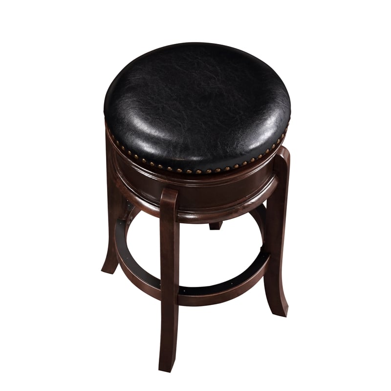 Pemberly Row Hardwood Swivel Bar Stool with Brass Nailhead Trim in Cappuccino