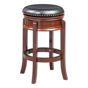 Pemberly Row Rubberwood Backless Swivel Bar Stool Brass Nailhead in Cherry