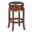 Pemberly Row Rubberwood Backless Swivel Bar Stool Brass Nailhead in Cherry