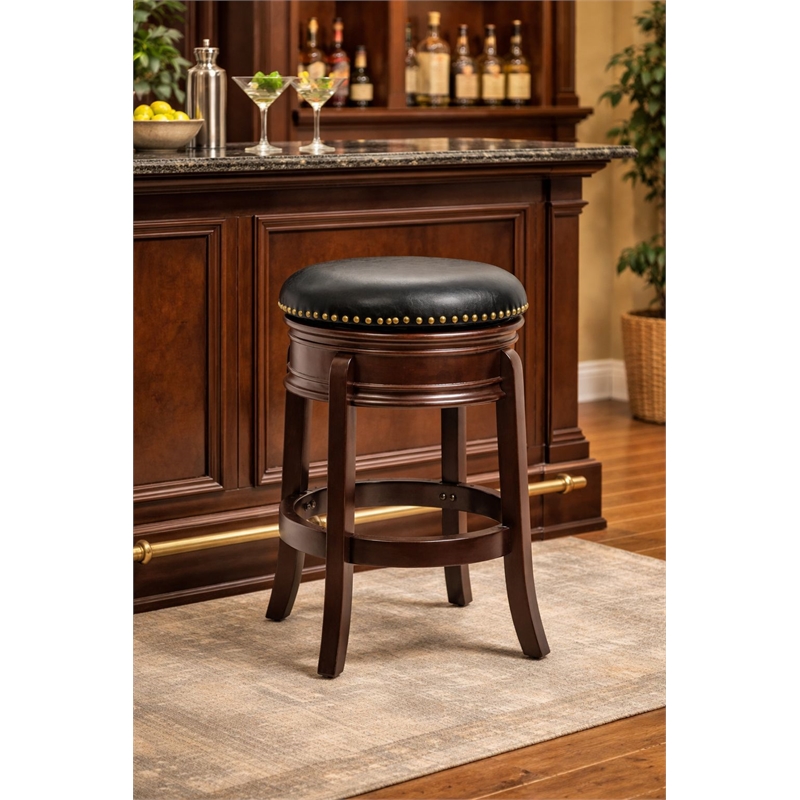 Pemberly Row Hardwood Bar Height Swivel Stool Foam Cushion in Cappuccino