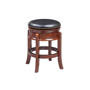 Pemberly Row Rubberwood Counter Height Swivel Stool Brass Nailhead in Cherry