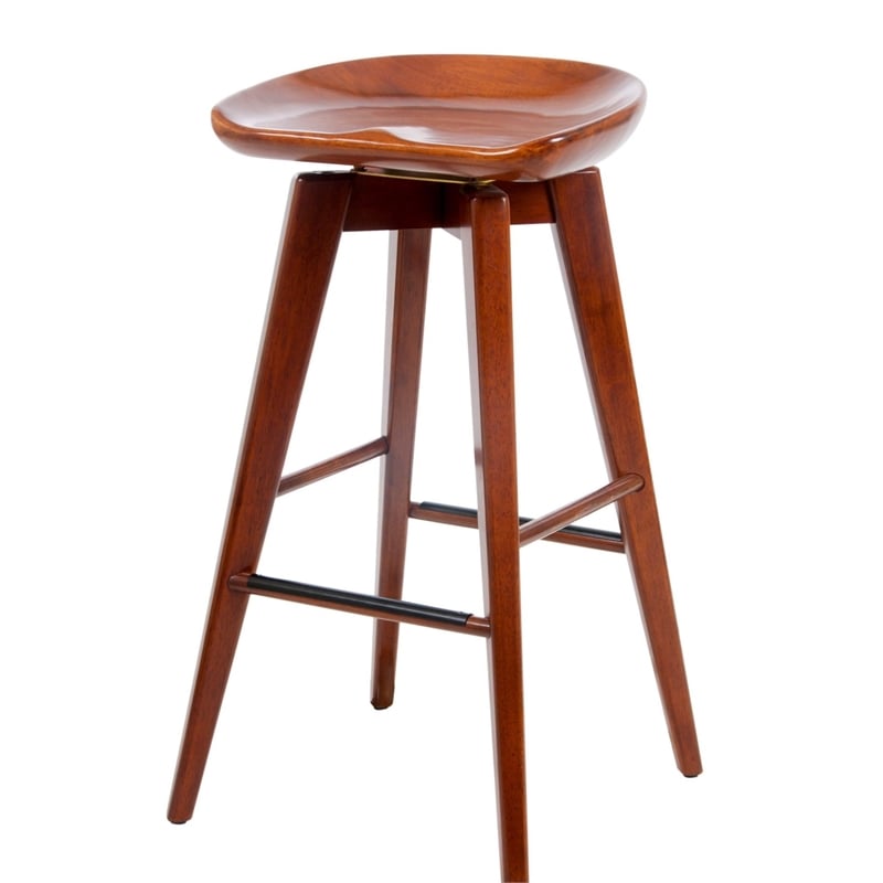 Pemberly Row Hardwood Bar Height Backless Swivel Stool Contoured Seat in Walnut