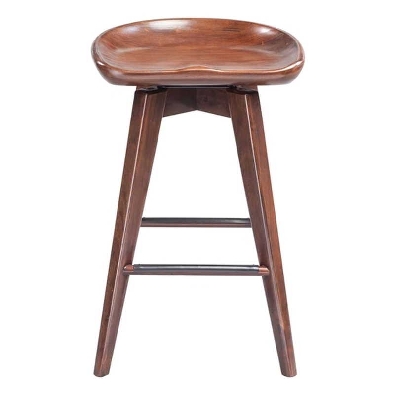 Pemberly Row Hardwood Backless Counter Swivel Stool Contoured Seat in Cappuccino