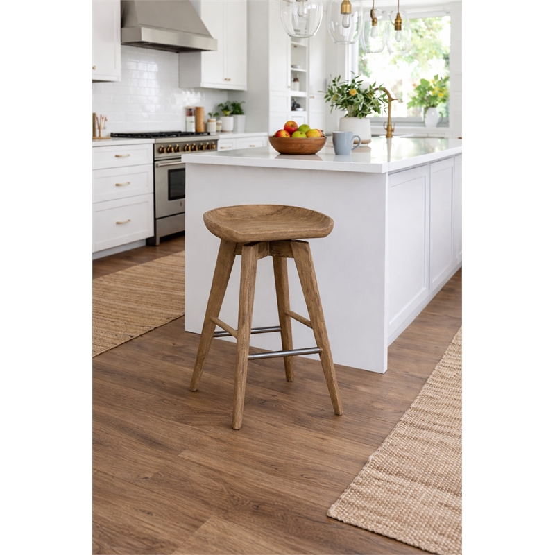 Pemberly Row Hardwood Backless Counter Swivel Stool Contoured Seat in Barnwood