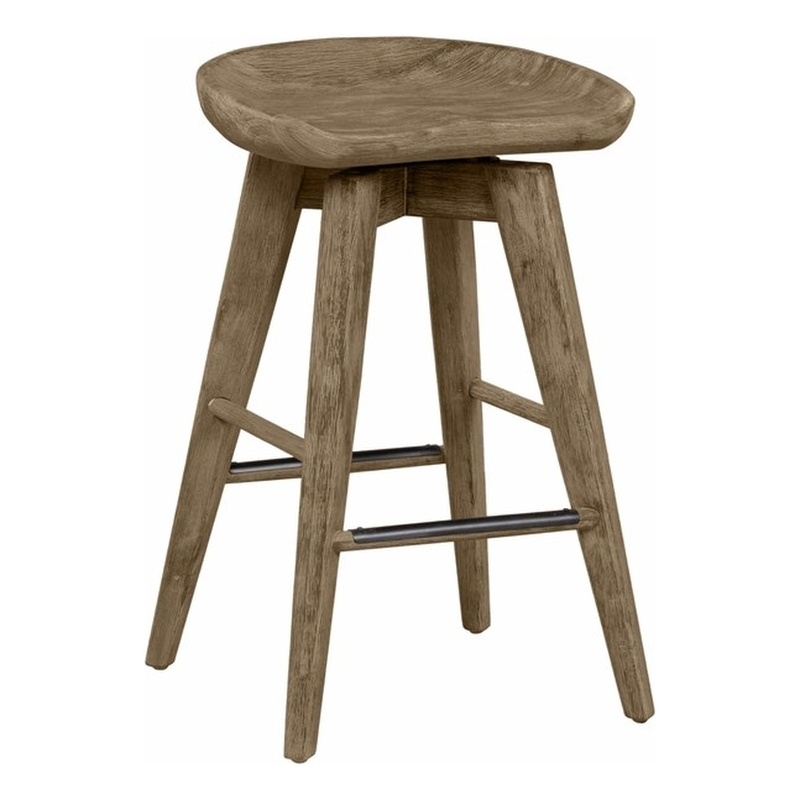 Pemberly Row Hardwood Backless Counter Swivel Stool Contoured Seat in Barnwood