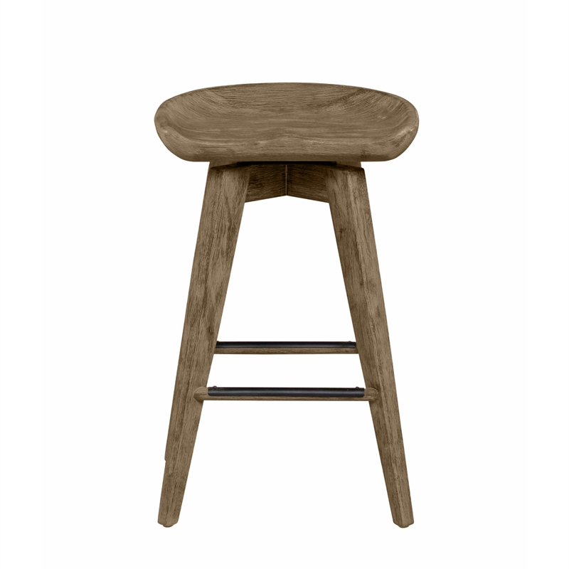 Pemberly Row Hardwood Backless Counter Swivel Stool Contoured Seat in Barnwood