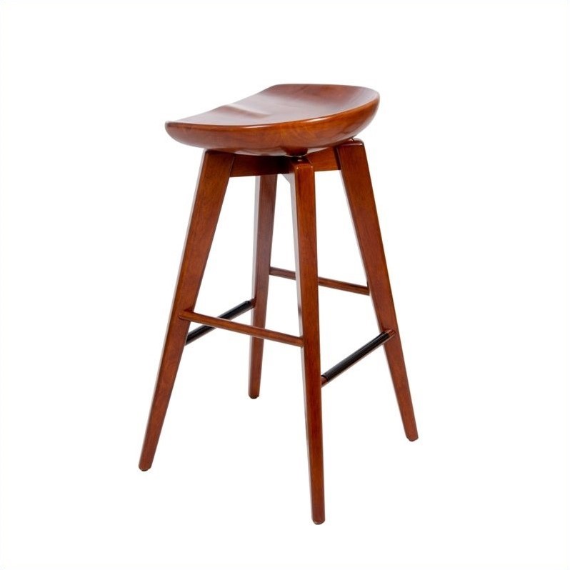 Pemberly Row Hardwood Bar Height Backless Swivel Stool Contoured Seat in Walnut