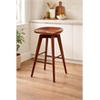 Pemberly Row Hardwood Bar Height Backless Swivel Stool Contoured Seat in Walnut