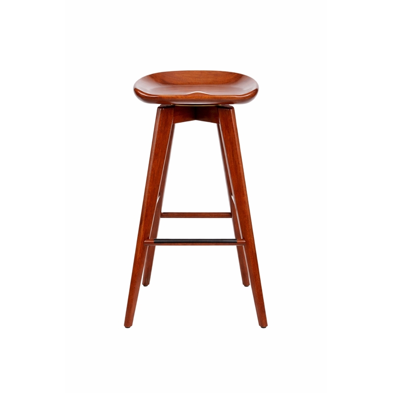 Pemberly Row Hardwood Bar Height Backless Swivel Stool Contoured Seat in Walnut