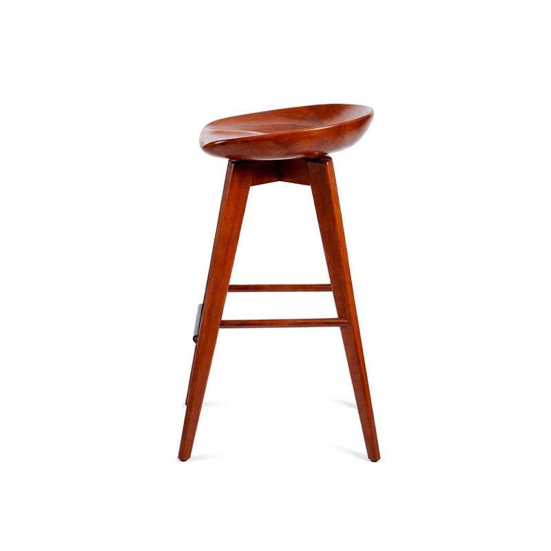 Pemberly Row Hardwood Bar Height Backless Swivel Stool Contoured Seat in Walnut